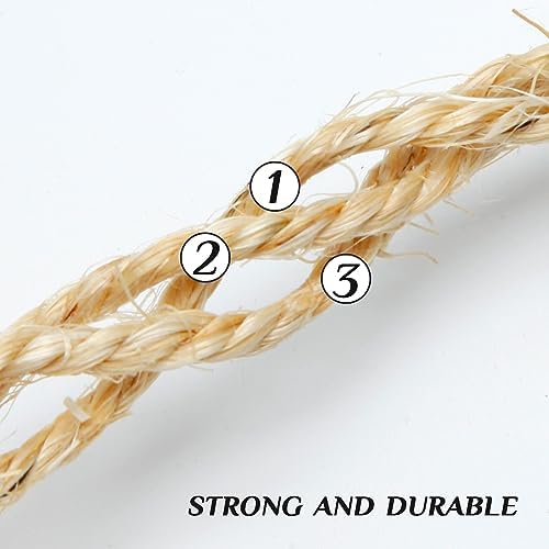 Cat Natural Sisal Rope 1/4 Inch 6mm 98-Feet for Cat Scratching Post Tree Tower Replacement Repair and Replace, DIY Hemp Twine Rope for Cat Scratching Furniture Window Perch and Crafts Gardening