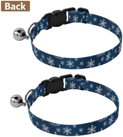 2 Pack Dog Collar Christmas Holiday Snowflakes Blue Kitten Bell Collar, Adjustable 10.6 to 17.1 Inches