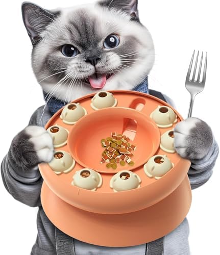 Cat Puzzle Toy Treat Dispenser Kitten Weight Loss Bowl Puzzles Slow Feeder Food Dispensing Kitty Enrichment Toys Brain Mental Stimulation Healthy Eating Mind Games Pink