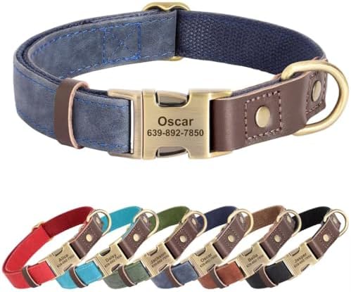 Personalized PU Leather Dog Collars, Quick Release Buckle,Blue,XL