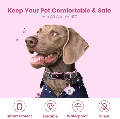QR Code Pet ID Tags with NFC - Silent Silicone Dog Name Tags Personalized, Scan for Instant Location Alerts & Digital Pet Profile, Waterproof & Battery-Free Dog Tag for Cats & Dogs (Pink)