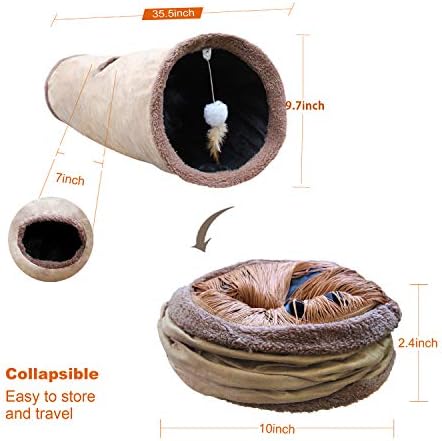 Petest Collapsible Cat Tunnel Pet Play Tube Crinkle Tunnel with Cat Toys，Length 35" Diameter 9.7"