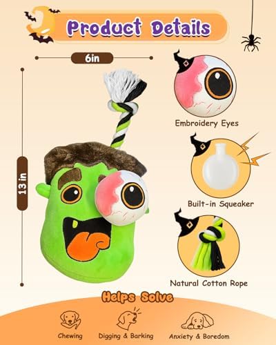 Swooflia Halloween Tug of War Dog Toy-Squeaky Plush Toy with Rope for Medium Large Breed Dogs to Keep Them Busy, Cute Monster Interactive Doggie Toys