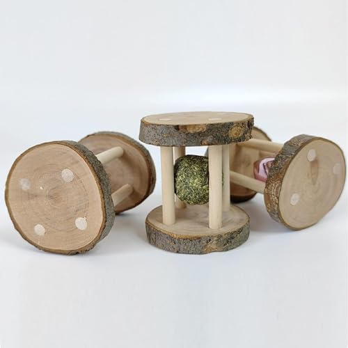 Hamster Rabbit Chew Toy Natural Wooden Play Toy, Wood Teeth Grinding Toy with Bell for Parrot, Rabbit, Chinchilla, Guinea Pig, Hamster Small Animals Toys for Pet Supplies,Small Animal Toys