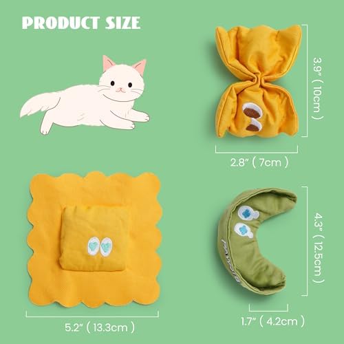 Pawsible 3 Pack Ravioli Catnip Toys for Indoor Cats, Interactive Cat Toys Filled with 100% Organic Catnip, Plush Chew Toys for Kittens, Teething Soft Catnip Toys for Cats