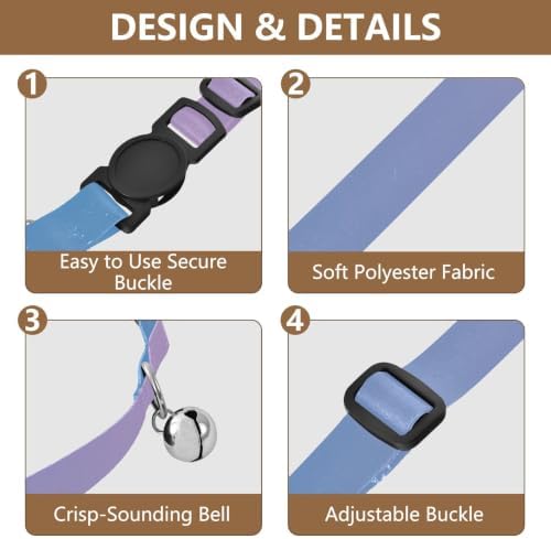 2 Pack Pet Collar Gradient Purple Blue Puppy Collar with Bell, Adjustable 10.6 to 17.1 Inches
