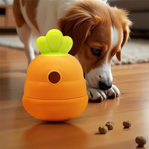Interactive Treat Dispensing Dog Toy,Natural Rubber Chew Toy for Dog,Carrot Shaped Roly-Poly Toy Design,Fillable Food Puzzle Ball for Small and Medium-Sized Dogs
