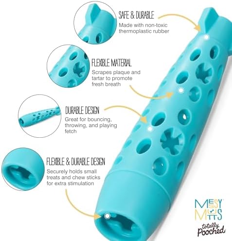 Messy Mutts Totally Pooched Stuff n Chew Rocket Stick, 10 Inch, Teal