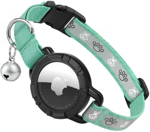 Reflective AirTag Cat Collar, Integrated Cat Collar with Air Tag Holder | Built in AirTag Holder, Adjustable 7-13in for Cats, Kittens and Puppies, Safety Elastic Band, Reflective for Night Walking