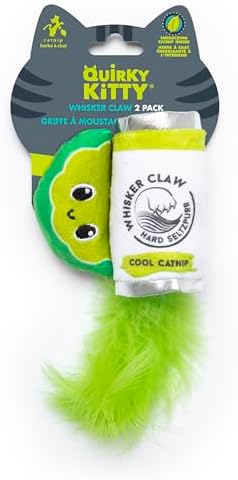 Quirky Kitty Whisker Claw and Lime Catnip Crinkle Plush Cat Toy, Pack of 2