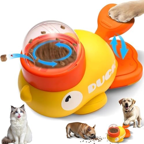 Cat Puzzle Treat Dispenser,Interactive Dog Puzzle Treat Feeder,Duck-Shaped Puzzle Toy Prevents Bloating,Food Puzzle Slow Feeder Adjustable Food Outlet for Small Cats,Dogs,Other Pets (Yellow)