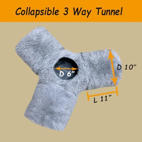 3-Way Collapsible Cat Tunnel Tube Toy Grey Plush