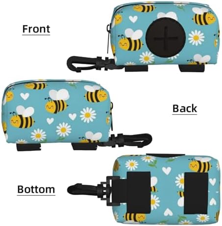 Dog Poop Bag Holder for Leash Pet Waste Dispenser With Clip for Puppy Walking Accessories, Travel, Camping (Yellow Bee Cute Flower Daisy Sky Blue)