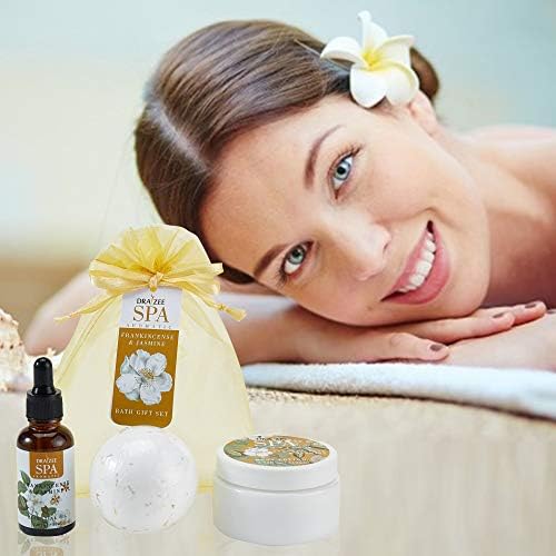 Mother’s Day Gift Baskets for Women- 3 Pcs Frankincense & Jasmine Scented Bath and Body Spa Self Care Kit, Relaxing Bath and Body Set, Home Spa Gifts for Her by Draizee