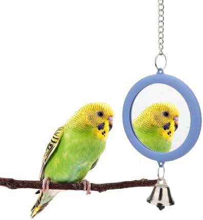 Hypeety Bird Mirror Toy with Bell Interactive Parrot Hanging Mirror, Blue