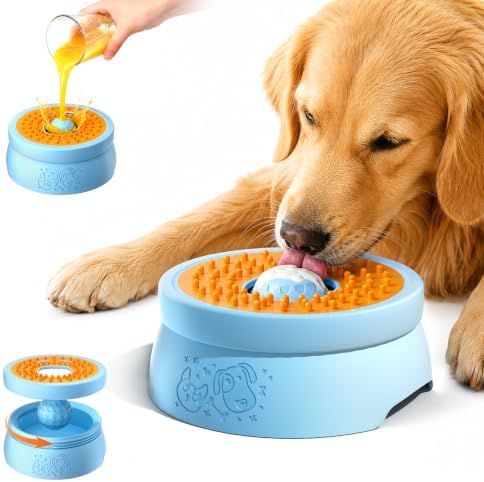 Dog Licking Bowl with Rolling Ball, 2- in-1 Slow Feeder Bowl