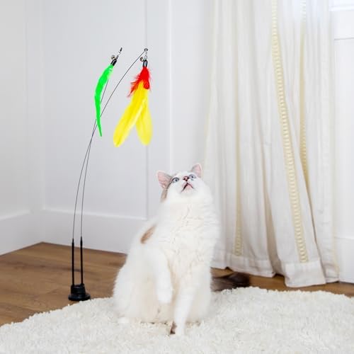 Cat Toys For Indoor Cats: Interactive Cat Toy Wand, 9 Feathers Wand Lures