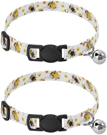 Yellow Orange Flowers Kitten Collar with Bell 2 Pack Pet Collars Adjustable 10.6 to 17.1 Inches
