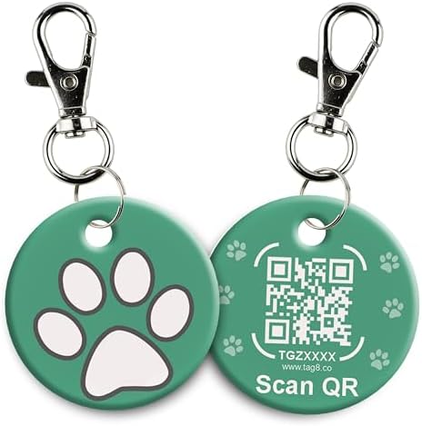 tag8 QR Code ID Tag for Dogs & Cats, Real-Time Scan Alerts, Online Pet Info Access, No Subscription or Fees, Durable Pet Tag for Collars - Green