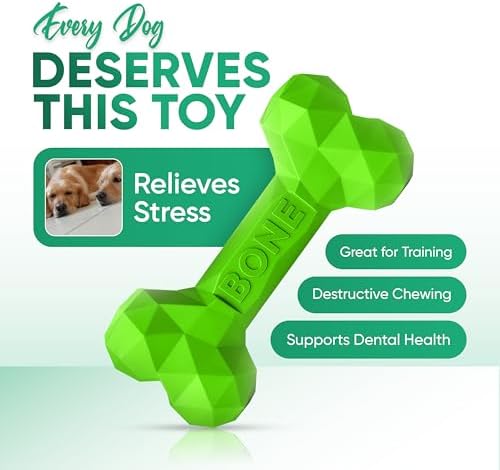 Natural Rubber Dog Toys for Small Dogs & Puppies - Durable Dental Dog Bone Toy for Indoor & Outdoor Play - Interactive Tough Teething Toy for Boredom Relief - For 25 lbs Small Dogs (Green)
