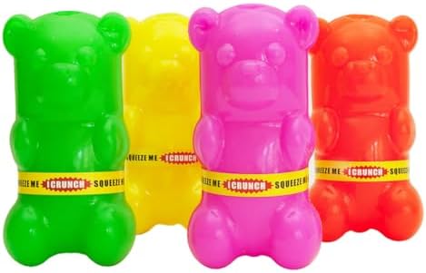 Ruff Dawg Gummy Bear Crunch Dog Toy – (1 pc) Assorted Colors – Loud Crinkle Rubber Fetch Toy with Treat Slot – Bouncy Ruff Flex Shell, Floats – Made in USA