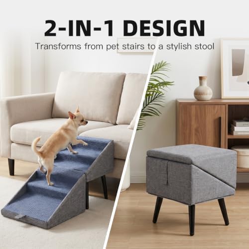 2-in-1 Foldable Dog Stairs & Footstool, Non-Slip Pet Steps for Small Dogs