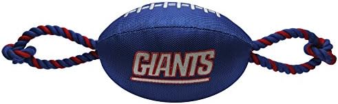 Pets First NFL New York Giants Football Dog Toy, Tough Quality Nylon Materials, Strong Pull Ropes, Inner Squeaker, NFL Team Color