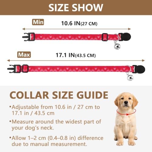 Retro Hearts Red Adjustable Buckle Dog Collar 2 Pack Lightweight Small Dog Collar