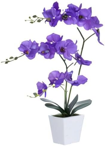 22" Purple Faux Orchid in Ceramic Vase for Table Décor | Real Look Potted Phalaenopsis, Ideal Centerpiece for Home, Office, or Indoor Display, Lifelike Silk Flowers, No Maintenance