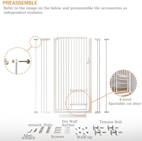 55.11" Extra Tall Cat Gate 29.5-40.6 Wide Pat Gate with Small Cat Door Safety Pet Gate NO Drilling Pressure Mount Kit for Cats and Dogs Indoor Doorways liveing Room Bedroom