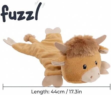 Fuzzl Harry Highland Cow Crinkle & Squeak Dog Toy – Low Mess Minimal Stuffing Plush Puppy Toy – Interactive Soft Squeaky Dog Toy for Small to Medium Dogs