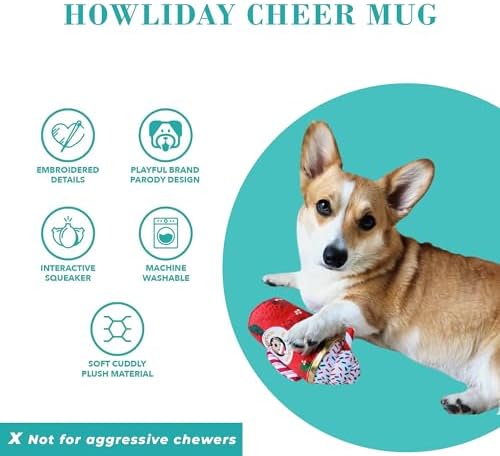 Haute Diggity Dog Howliday Cheer Mug Plush Dog Toy, Drink Parody Chew Toys