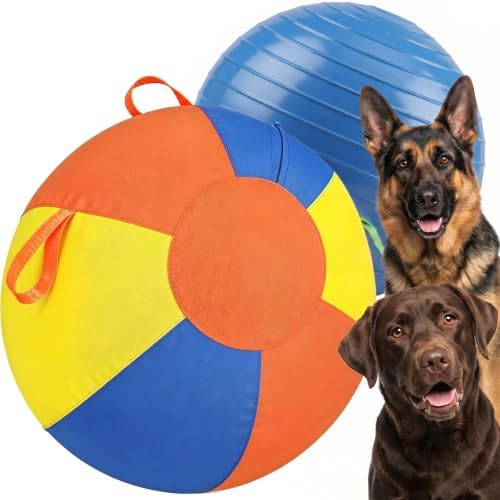 10/18/22" Herding Ball for Dogs & Horses - Tear-Resistant Inflatable Toy with Heavy-Duty Handle Cover & Pump - Durable Exercise Ball for Large Pets (Large)