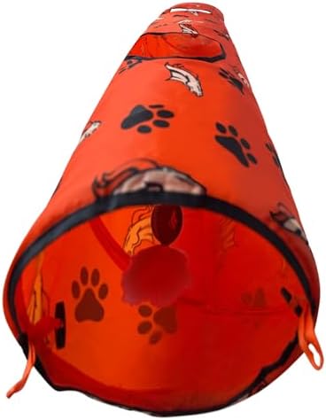 NFL Denver Broncos Cat Tunnel Tube Toy with Plush Football Catnip and Feathers Collapsible Tunnel for Cats to Play, Peek and Hide, Sporty & Fun Cat Tunnel Toy with Team Logo All-Over Design!