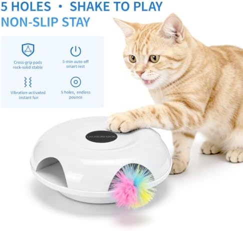 Interactive Whack-a-Mole Cat Toy — Automatic Mushroom Feather Pop-Up Play Toy for Cats, Cognitive Stimulation & Exercise, Durable Pet Entertaining Game (White)
