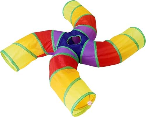 Bemodst S-Type Cat Tunnel, 2 Way/3 Way/4 Way/5 Way Collapsible S-Shape Small Animal Tubes Kitty Tunnels Interactive Maze House Toy with Storage Bag for Kitten Puppy Rabbit Guinea Pig (Rainbow-4 Way)