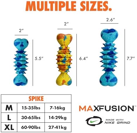 Max Fusion Spike Dog Toy, XL, Tie Dye, Made with Nike Grind