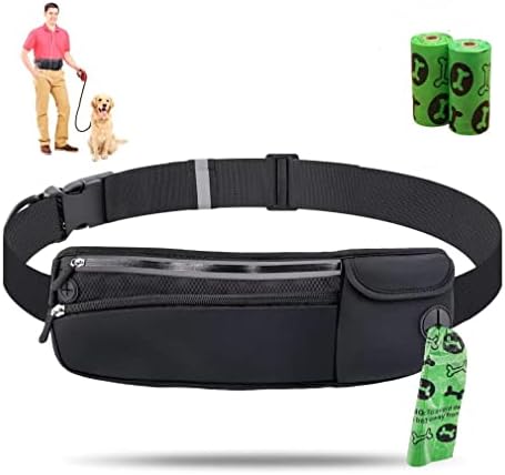 Dog Walking fanny pack waist Bag/Pouch/Belt Dog Treat Training Waist Belt Storage pack Cellphone Holder Storage Pocket Waste Bag Dispenser reflection strips FREE 30 poop bags (All Black)