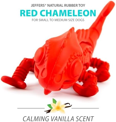 Jeffers Pet Natural Rubber Dog Chew Toy – Red Chameleon, Medium – Vanilla Scent, Durable, Non-Toxic, Dishwasher Safe, Interactive Fetch & Tug Toy - Perfect for Training Medium Chewers