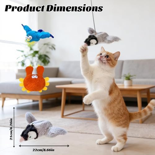 Interactive Flying Bird Cat Toy with Flapping Wings & Chirping Sounds - Rechargeable Cat Toys Interactive for Bored Indoor Adult Cats, Electric Simulation Pet Toy for Cats & Dogs (Brown)