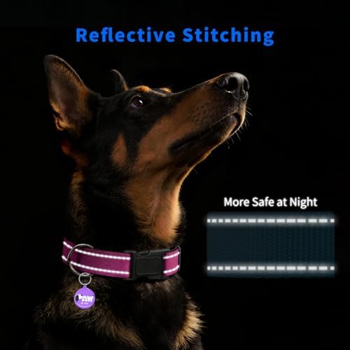 Reflective Dog Collar for Medium Dogs with Dog Tags Personalized & Quick Release Buckle, Adjustable and Comfortable Nylon Pet Collar, Hot Pink | Reflective Dog Collar with Smart QR ID Tag for Girl Dogs, Quick Release Buckle, Adjustable and Comfortable ...