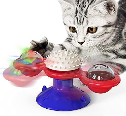 GBSYU Interactive Windmill Cat Toys with Catnip : Cat Toys for Indoor Cats Funny Kitten Toys with LED Light Ball Suction Cup‖Cat Nip Toy for Cat chew Exercise (Multi-Colored)