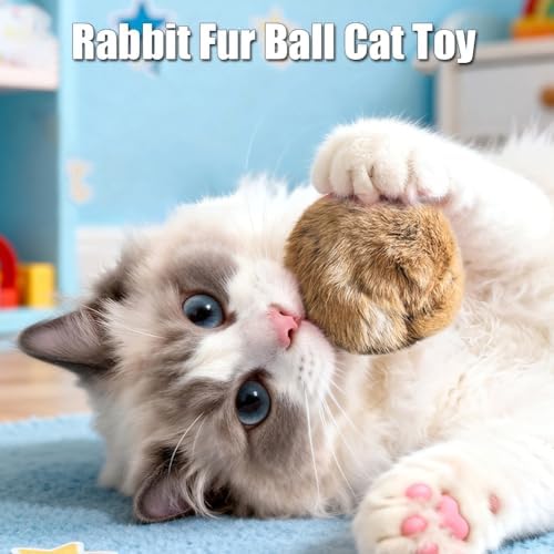 Rabbit Fur Ball Cat Toy, Soft Fluffy Cat Toy Ball, Furry Catnip Toy Ball, for Indoor Cats – Furry, Fun to Chase for Hunting Instinct Play & Interactive Bonding