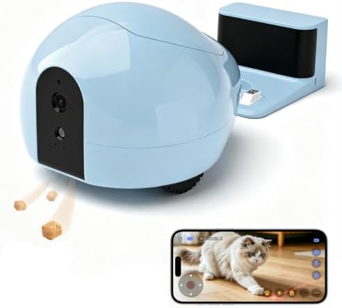 Interactive Pet Camera Robot with Treat Dispenser & Laser, Moving Cat & Dog Camera, Remote Control Pet Monitor with Two-Way Audio, Night Vision, App Control & Auto Recharge
