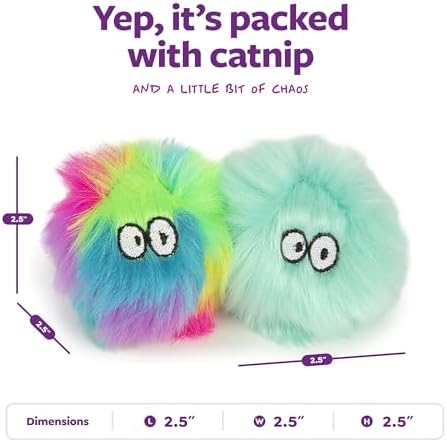 SmartyKat (2 Count) Fuzzy Friends Plush Catnip Ball Cat Toys - Rainbow/Turquoise, 2 Count