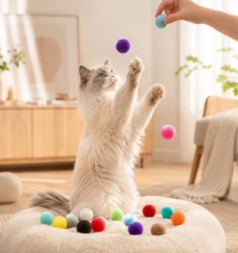 100 PCS Pom Pom Balls for Cats, Multicolor Fuzzy Balls for Cats