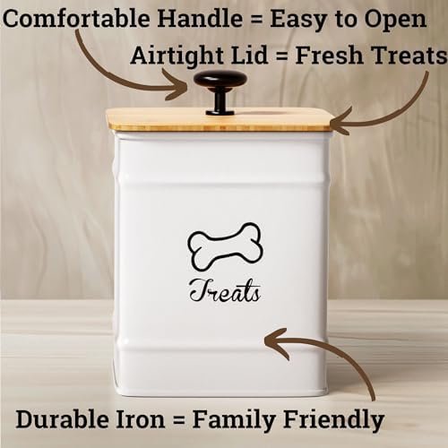 Dog Treat Container with Airtight Bamboo Lid, 5"W x 7"H, 7 Cup Capacity