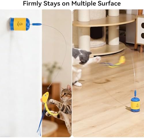 Migipaws Interactive Automatic Cat Teaser Wand Toy with Strong Suction Cup, 70cm Flexible Wire & DIY Bending Design, Rechargeable Cat Exercise Toy with Auto Timer for Indoor Cats (Blue)