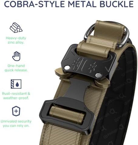 Premium Tactical Dog Collar - Adjustable Military Heavy Duty Dog Collar for Medium Large Dogs - Durable Metal Buckle Dog Collar with Leather Control Handle and Soft Comfortable Padding
