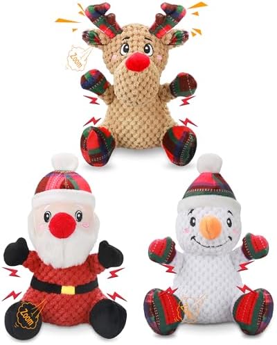 Newget 3Pcs Christmas Squeaky Dog Toys, Plush Dog Toys with Crinkle Paper